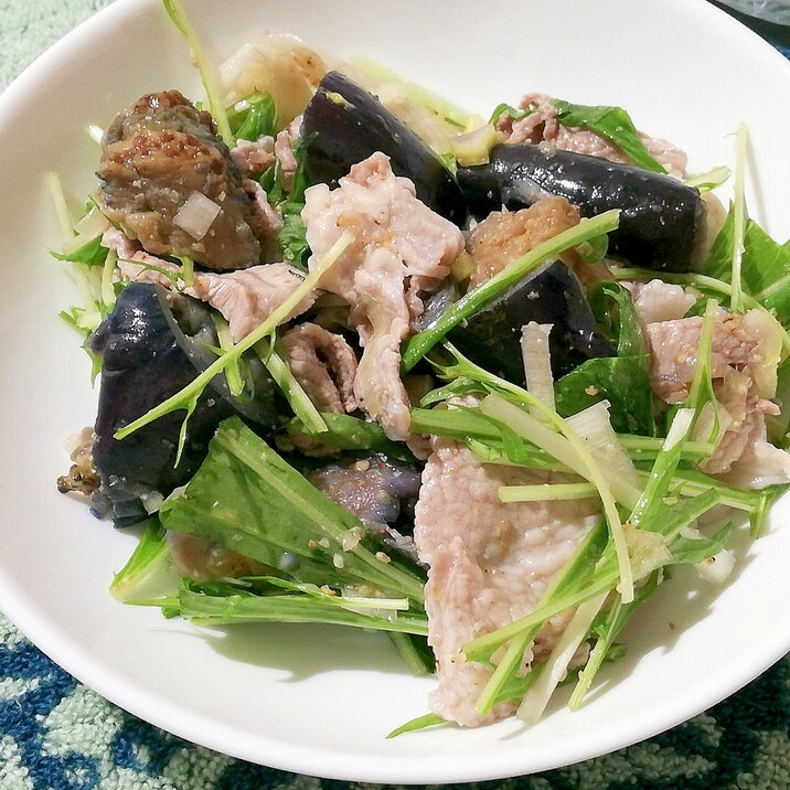 作りおきで簡単！揚げなすと水菜の豚しゃぶサラダ